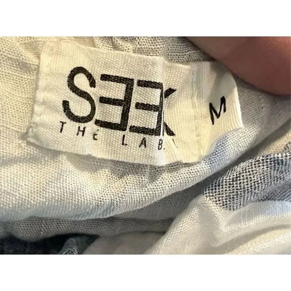 LF Seek The Label Off The Shoulder Striped Romper Medium Blue White Ruffle Trim - Picture 5 of 8